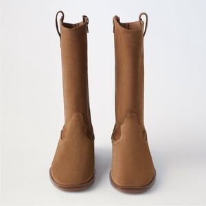 Zara girls suede leather zip tall boots Size 3.5 35EUR